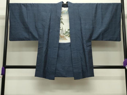 平和屋着物●男性　本場真綿絢結城紬　アンサンブル　杢　認定証付き　正絹　逸品　CABG4572gh