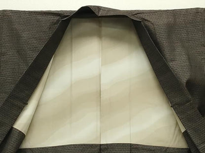 平和屋着物●男性　国指定重要無形文化財　本場久米島紬　手織　アンサンブル　格子柄　正絹　逸品　CABG4575gh