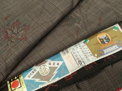 平和屋着物●本場大島紬　7マルキ　泥染め　草花文　牧絹織物謹製　証紙付き　正絹　逸品　CABG4576gh