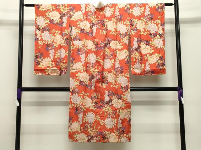 平和屋着物●アンティーク　大正ロマン　長襦袢　袷　葡萄蔦の葉花文　正絹　逸品　CABG4578gh