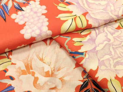 平和屋着物●アンティーク　大正ロマン　長襦袢　袷　葡萄蔦の葉花文　正絹　逸品　CABG4578gh