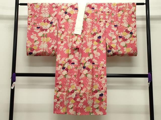 平和屋着物●アンティーク　大正ロマン　長襦袢　袷　草花文　正絹　逸品　CABG4579gh