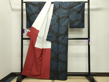 平和屋着物●本場大島紬　7マルキ　泥染め　雲重ね文　加納別誂　反端付き　正絹　逸品　CABG4581gh