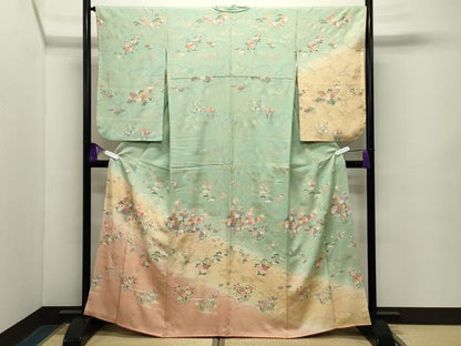 平和屋着物●訪問着　雲重ね花文　暈し染め　金彩　正絹　逸品　CABG4583gh