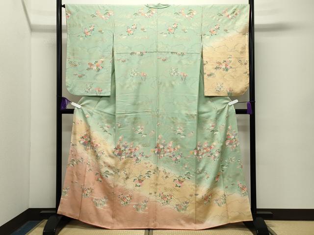 平和屋着物●訪問着　雲重ね花文　暈し染め　金彩　正絹　逸品　CABG4583gh