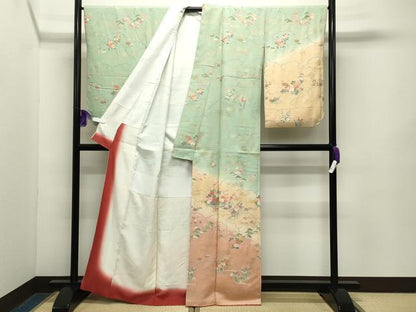 平和屋着物●訪問着　雲重ね花文　暈し染め　金彩　正絹　逸品　CABG4583gh
