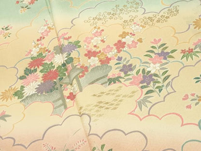 平和屋着物●訪問着　雲重ね花文　暈し染め　金彩　正絹　逸品　CABG4583gh