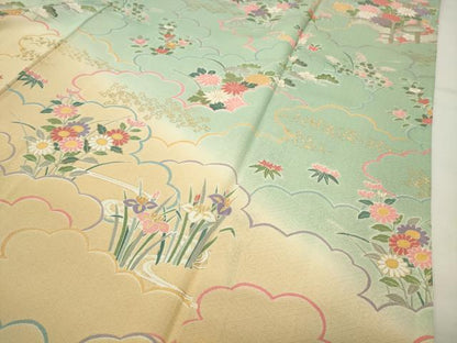 平和屋着物●訪問着　雲重ね花文　暈し染め　金彩　正絹　逸品　CABG4583gh