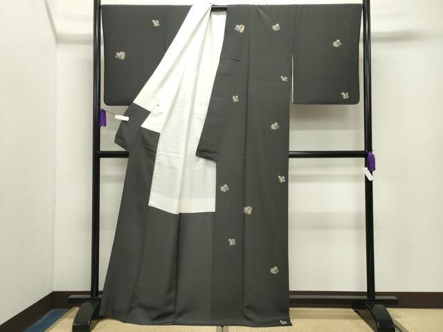 平和屋着物●上質な小紋　源氏香　黒地　金彩　正絹　逸品　CABG4584gh
