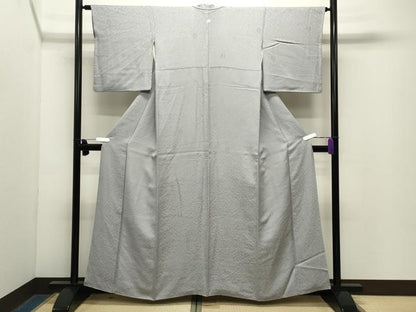 平和屋着物●上質な色無地　舞花地紋　灰青色　正絹　逸品　CABG4586gh