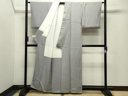 平和屋着物●上質な色無地　舞花地紋　灰青色　正絹　逸品　CABG4586gh