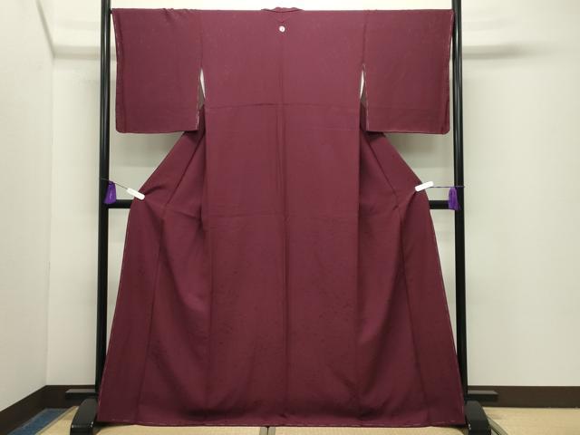 平和屋着物●上質な色無地　吉祥地紋　葡萄茶色　ロング丈　正絹　逸品　未使用　CABG4587gh