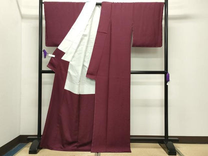 平和屋着物●上質な色無地　吉祥地紋　葡萄茶色　ロング丈　正絹　逸品　未使用　CABG4587gh