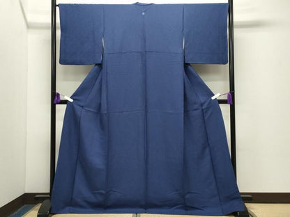 平和屋着物●上質な色無地　吉祥地紋　深縹色　ロング丈　正絹　逸品　CABG4588gh