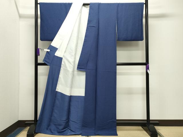 平和屋着物●上質な色無地　吉祥地紋　深縹色　ロング丈　正絹　逸品　CABG4588gh