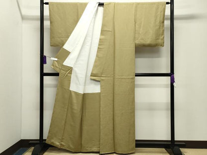 平和屋着物●上質な色無地　吉祥地紋　青朽葉色　正絹　逸品　未使用　CABG4589gh