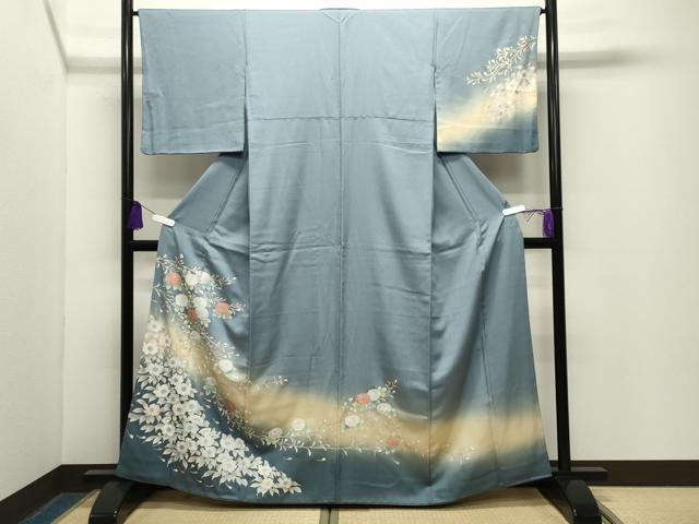 平和屋着物●訪問着　草花文　暈し染め　銀彩　正絹　逸品　CABG4597gh