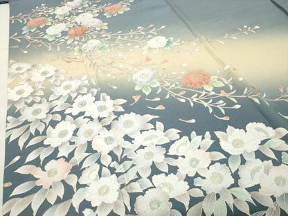 平和屋着物●訪問着　草花文　暈し染め　銀彩　正絹　逸品　CABG4597gh