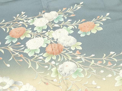平和屋着物●訪問着　草花文　暈し染め　銀彩　正絹　逸品　CABG4597gh