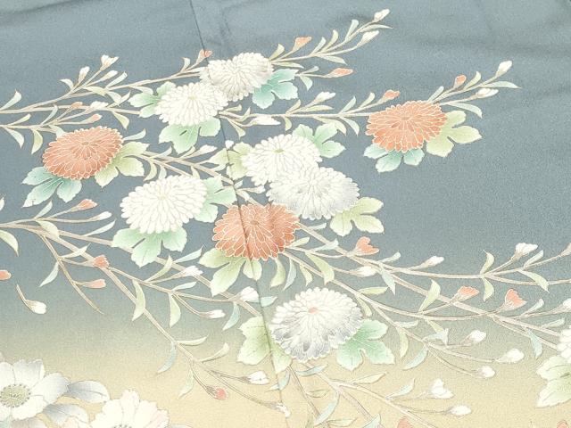 平和屋着物●訪問着　草花文　暈し染め　銀彩　正絹　逸品　CABG4597gh