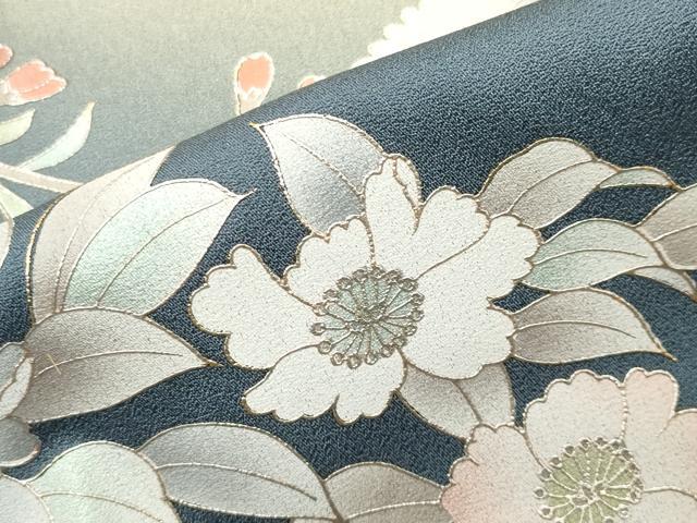 平和屋着物●訪問着　草花文　暈し染め　銀彩　正絹　逸品　CABG4597gh