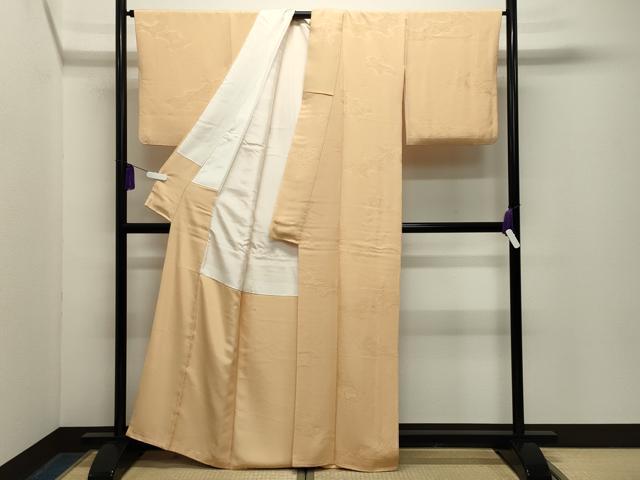 平和屋着物●上質な色無地　雲重ね花地紋　萱草色　正絹　逸品　CABG4598gh