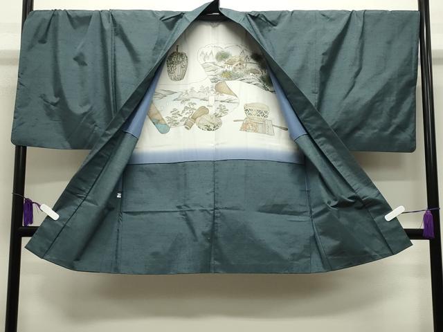 平和屋着物●男性　紬　アンサンブル　霞文　正絹　逸品　CABG4601gh