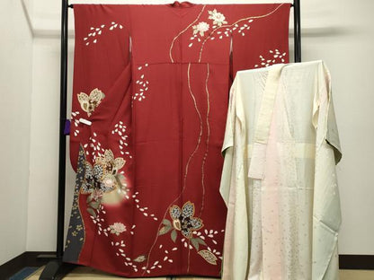 平和屋着物●豪華振袖・長襦袢セット　駒刺繍　舞桜花文　暈し染め　金彩　やまと誂製　正絹　逸品　CABG4602gh