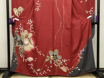平和屋着物●豪華振袖・長襦袢セット　駒刺繍　舞桜花文　暈し染め　金彩　やまと誂製　正絹　逸品　CABG4602gh
