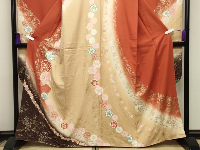 平和屋着物●豪華振袖・長襦袢セット　駒刺繍　舞花文　暈し染め　金彩　半衿刺繍　正絹　逸品　CABG4603gh