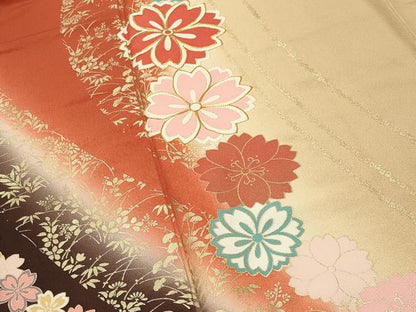 平和屋着物●豪華振袖・長襦袢セット　駒刺繍　舞花文　暈し染め　金彩　半衿刺繍　正絹　逸品　CABG4603gh