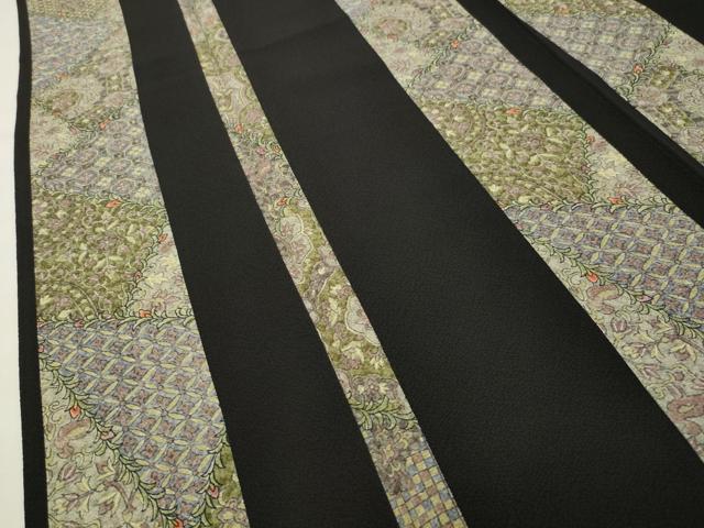 平和屋着物●上質な小紋　更紗間道　黒地　正絹　逸品　CABG4605gh