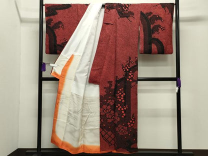 平和屋着物●訪問着　総絞り　流水籬花文　黒地　正絹　逸品　CABG4608gh