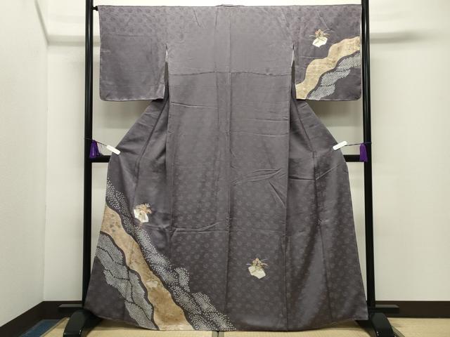 平和屋着物●訪問着　駒刺繍　絞り　地紙松花文　金銀彩　正絹　逸品　未使用　CABG4609gh