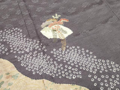 平和屋着物●訪問着　駒刺繍　絞り　地紙松花文　金銀彩　正絹　逸品　未使用　CABG4609gh