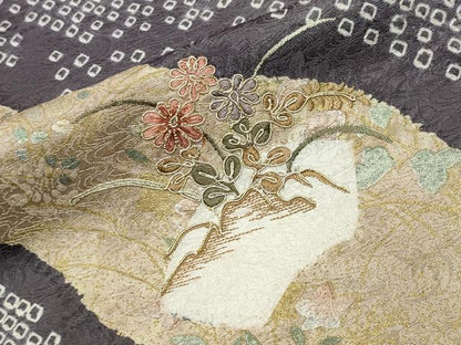 平和屋着物●訪問着　駒刺繍　絞り　地紙松花文　金銀彩　正絹　逸品　未使用　CABG4609gh