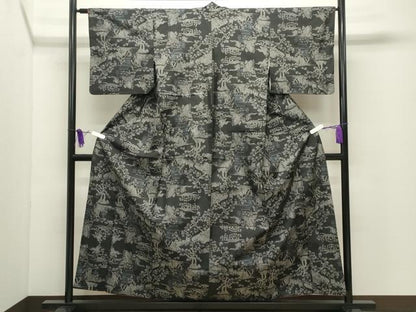 平和屋着物●本場大島紬　9マルキ　風景文　正絹　逸品　CABG4615gh