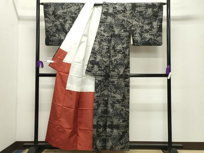 平和屋着物●本場大島紬　9マルキ　風景文　正絹　逸品　CABG4615gh