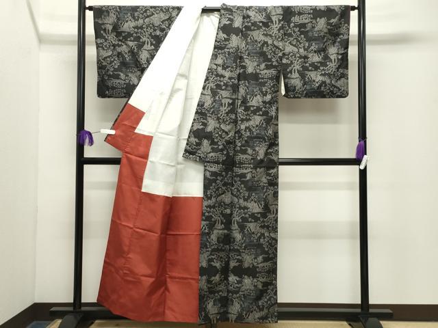 平和屋着物●本場大島紬　9マルキ　風景文　正絹　逸品　CABG4615gh