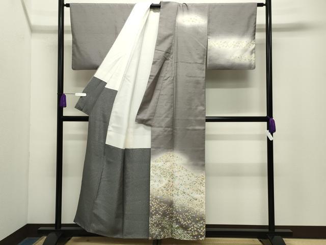 平和屋着物●石川県指定無形文化財　牛首紬　白山工房　手織り　訪問着　作家物　草花文　金彩　正絹　逸品　CABG4616gh