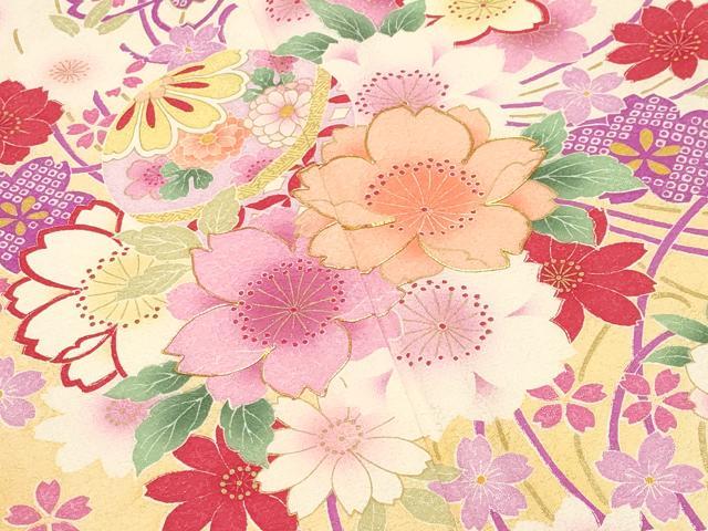 平和屋着物●豪華振袖　駒刺繍　毬舞桜文　暈し染め　金彩　銀通し地　正絹　逸品　CABG4622gh