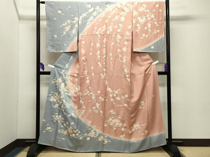 平和屋着物●訪問着　作家物　こぼれ松葉梅文　暈し染め　金彩　正絹　逸品　未使用　CABG4627gh