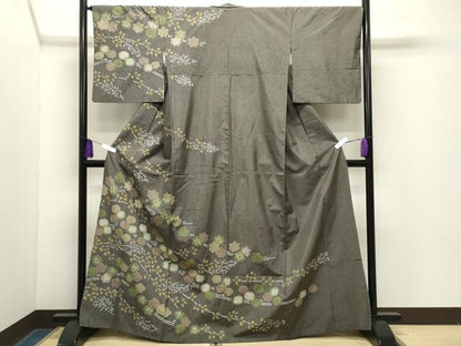 平和屋着物●訪問着　本場染大島紬　絞り　枝花文　正絹　逸品　CABG4628gh