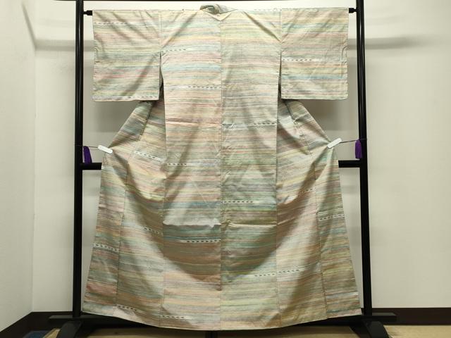 平和屋着物●上質な紬　横段文　正絹　逸品　未使用　CABG4630gh