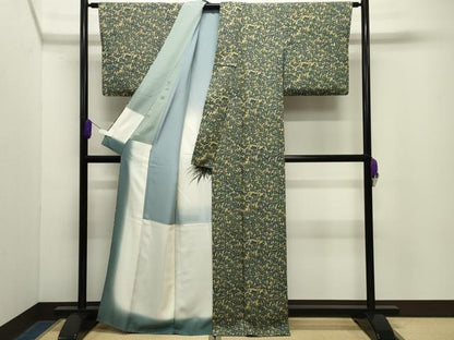 平和屋着物●上質な小紋　型染め　笹文　正絹　逸品　CABG4633gh