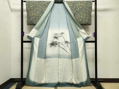 平和屋着物●上質な小紋　型染め　笹文　正絹　逸品　CABG4633gh