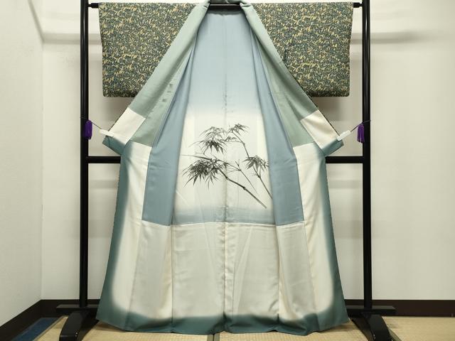 平和屋着物●上質な小紋　型染め　笹文　正絹　逸品　CABG4633gh