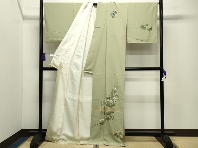 平和屋着物●訪問着　手描き　花唐草文　金彩　正絹　逸品　未使用　CABG4638gh