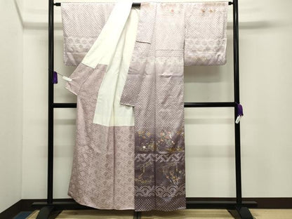 平和屋着物●訪問着　絞り　刺繍　流水花車文　暈し染め　金銀彩　正絹　逸品　CABG4639gh