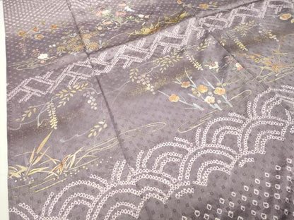 平和屋着物●訪問着　絞り　刺繍　流水花車文　暈し染め　金銀彩　正絹　逸品　CABG4639gh
